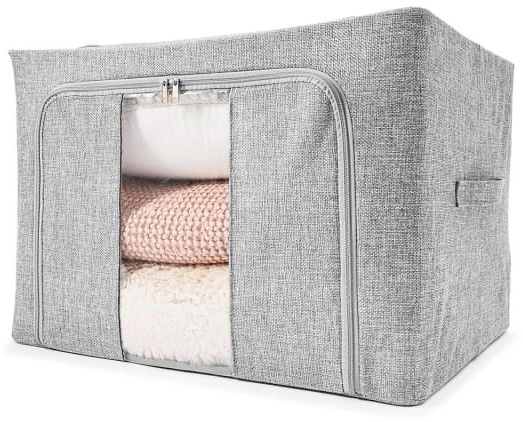 Linen Look Collapsible Box with Window - Large, Charcoal