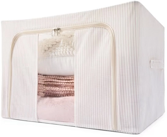 Linen Look Collapsible Box with Window - Large, Stripe