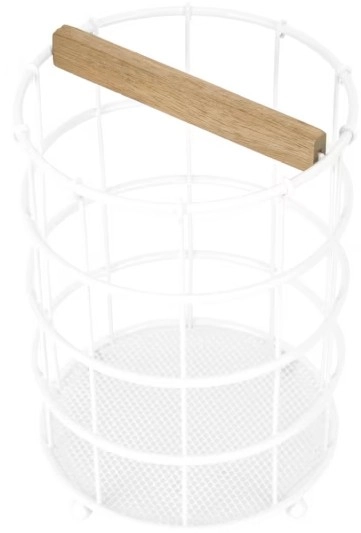 Off White and Acacia Utensil Holder