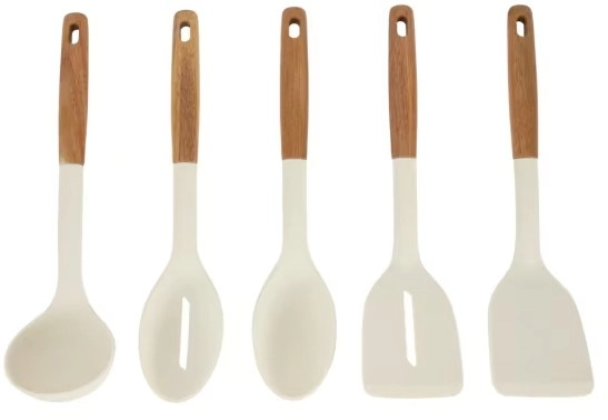 Set of 5 Silicone Utensils with Acacia Handles