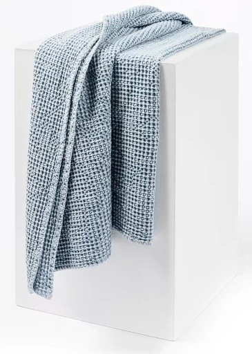 Stonewashed Cotton Waffle Throw - Blue