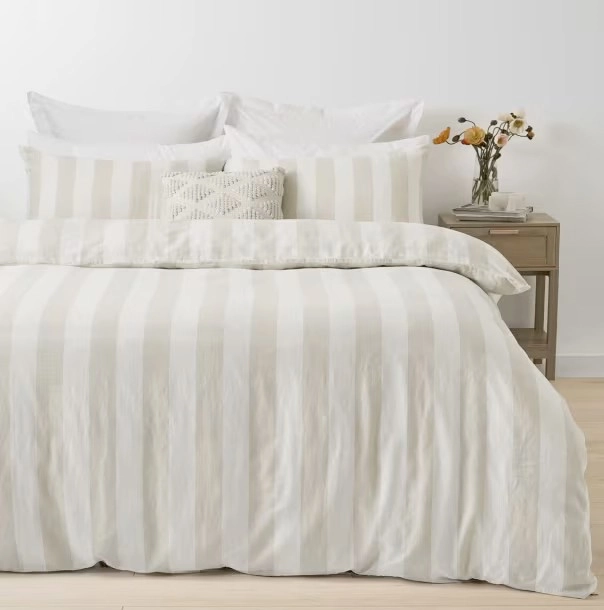 Stripe Linen Cotton Quilt Cover Set - Queen Bed, Natural