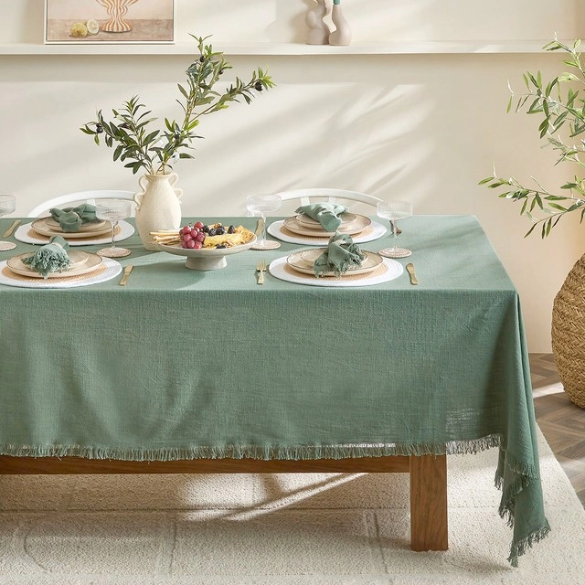 Ashra Fringed Forest Green Table Linen Range by M.U.S.E.