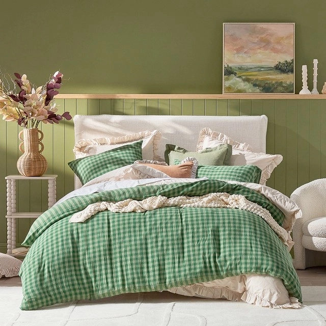 Maisie Green Check Quilt Cover Set by Habitat