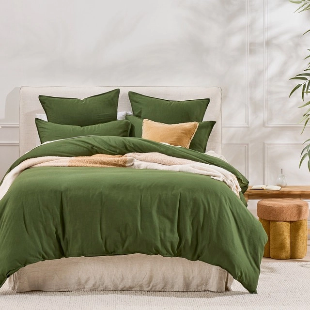 Washed Linen Look Deep Green Quilt Cover Set by Essentials