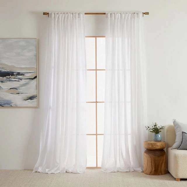 Washed Linen White Sheer Curtain Pair by M.U.S.E.