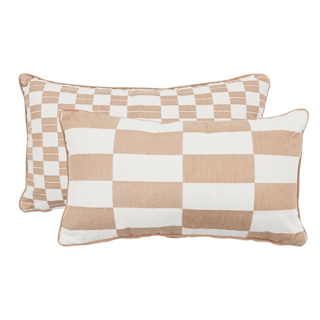 Corsica Check Reversible Natural Oblong Cushion by M.U.S.E.