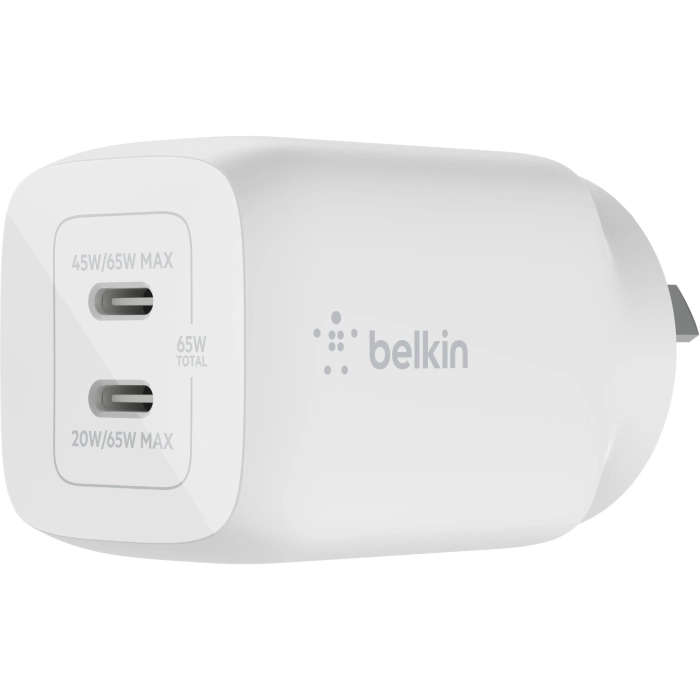 Belkin BoostUp Charge Dual USB-C 65W GaN Wall Charger (White)