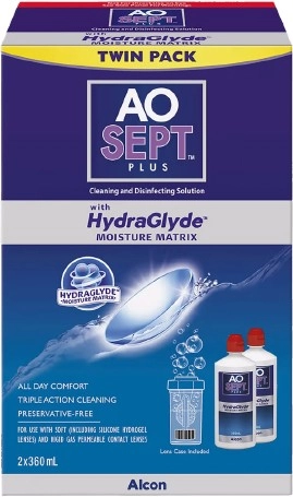 Aosept Plus HydraGlyde Twin Pack 2 x 360ml + Case