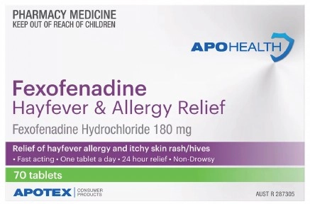 Apohealth Fexofenadine 180mg Hayfever & Allergy Relief 70 Tablets