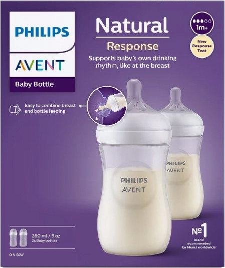 Avent Natural Response Baby Bottles 1 Month+ 260ml - 2 Pack