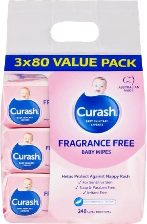 Curash Baby Fragrance Free 3 x 80 Baby Wipes