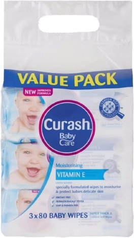 Curash Baby Moisturising Vitamin E 3 x 80 Baby Wipes