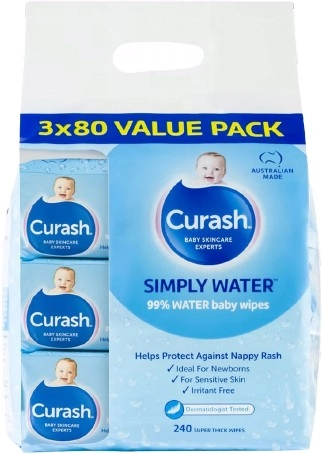 Curash Baby Simply Water 3 x 80 Baby Wipes