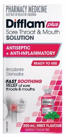 Difflam Plus Sore Throat & Mouth Solution + Antiseptic & Anti-Inflammatory 200ml