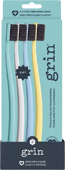 Grin 100% Recycled Toothbrush Soft Summer 4 Pack