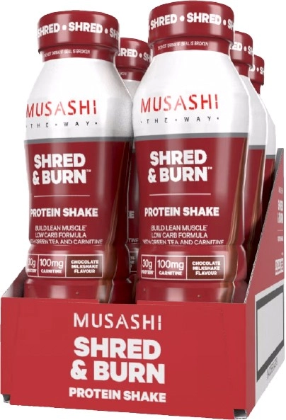 Musashi Shred and Burn Protein Shake Chocolate 6 X 375ml