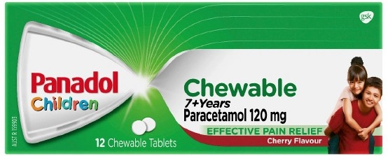 Panadol Childrens Chewable Tablets Cherry Flavour 12 Pack