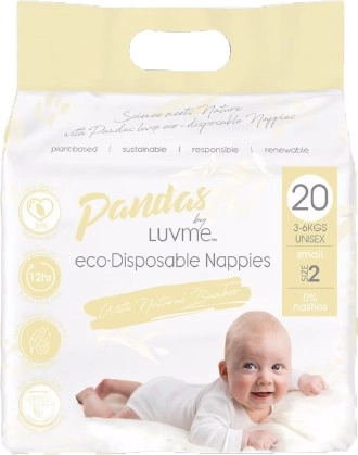 Pandas by Luvme Nappies Eco Disposable Small (3-6kg) 20 Pk