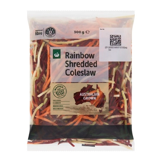 Woolworths Australian Rainbow Shredded Coleslaw 300g Pack