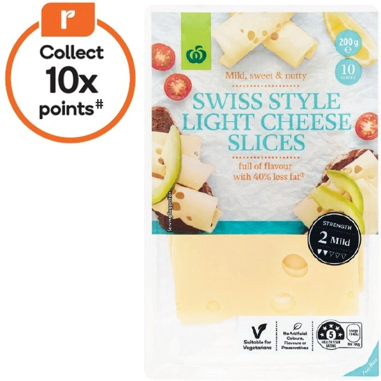 Woolworths Swiss Light Cheese Slices 200g – From the Fridge