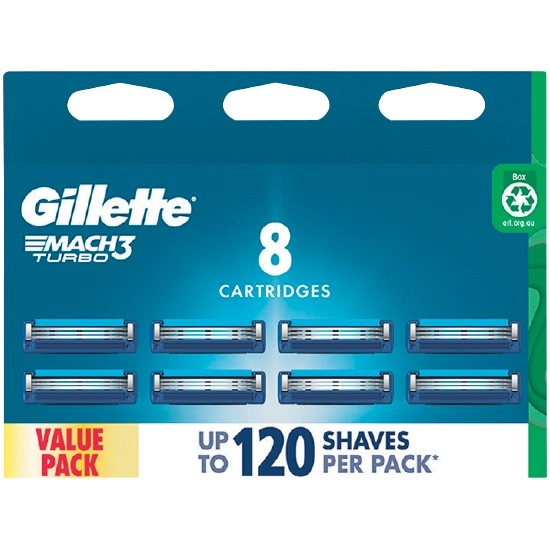 Gillette Mach3 Turbo 3D Razor Blade Refills Pk 8