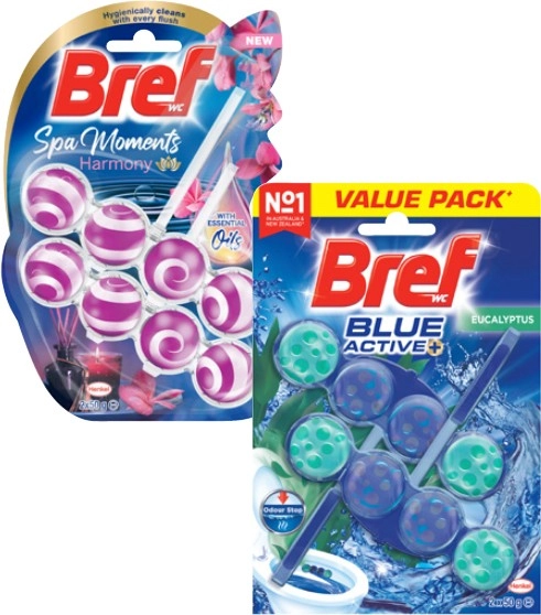 Bref Spa Moments or Blue Active In The Bowl Toilet Cleaner Twin Pack 100g