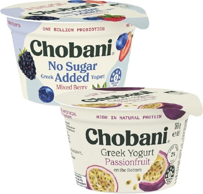 Chobani Greek Yogurt 160g or Greek Yogurt No Sugar Added 150g