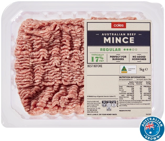 Coles Australian No Added Hormones 3 Star Beef Mince 1kg