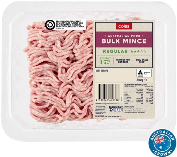 Coles Australian Pork 3 Star Regular Mince 800g