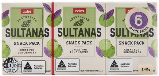 Coles Australian Sultanas 6 Pack 240g