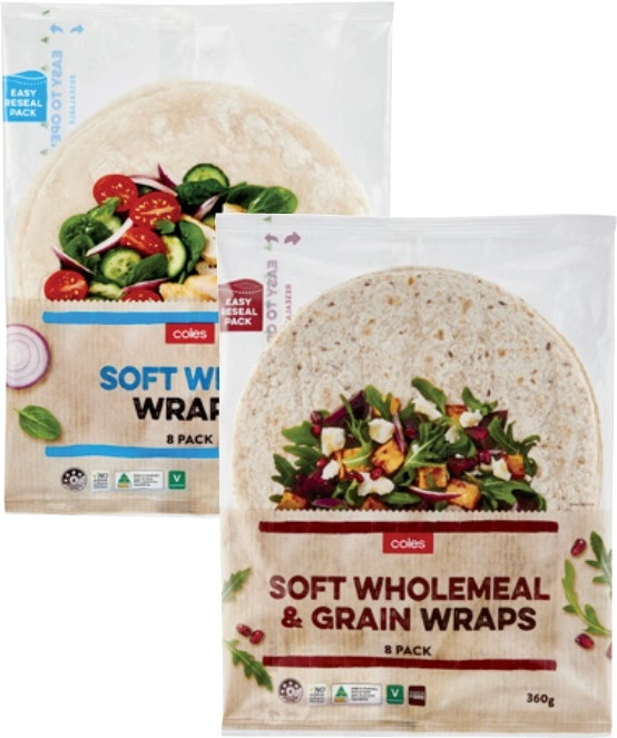 Coles Bakery Soft Wraps 8 Pack 360g