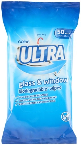 Coles Ultra Glass & Window Biodegradable Wipes 50 Pack