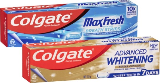 Colgate Advanced Tartar & Whitening or Max Fresh Toothpaste 115g