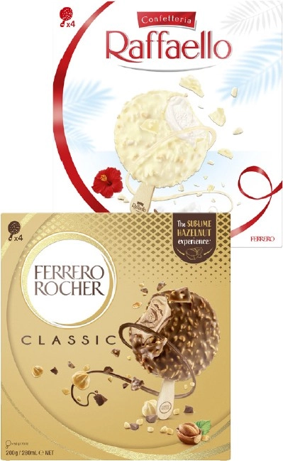 Ferrero or Raffaello Frozen Dessert 4 Pack 188g-200g