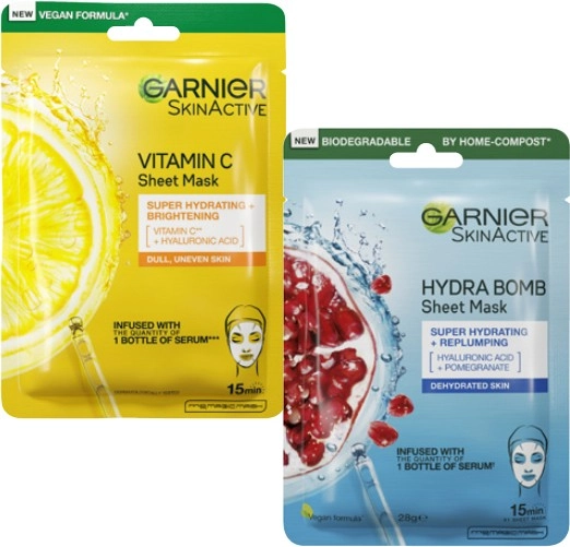 Garnier Hydra Bomb Pomegranate or Vitamin C Sheet Mask 28g