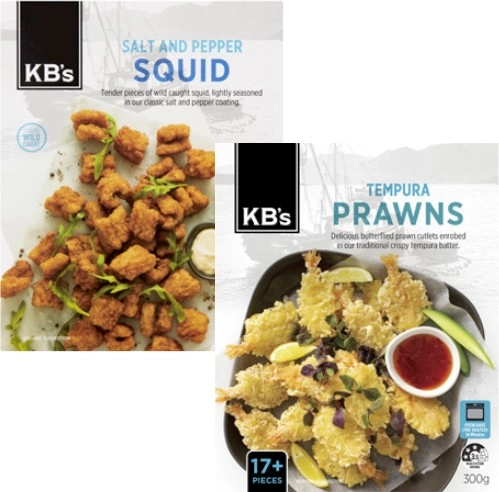 KB's Salt & Pepper Squid 360g or Tempura Prawns 300g