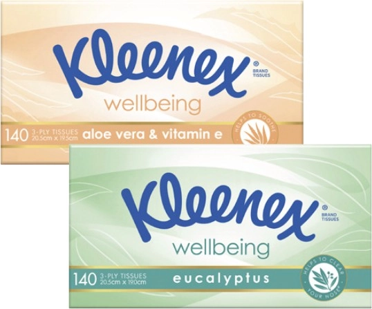 Kleenex 3-Ply Wellbeing Facial Tissues 140 Pack