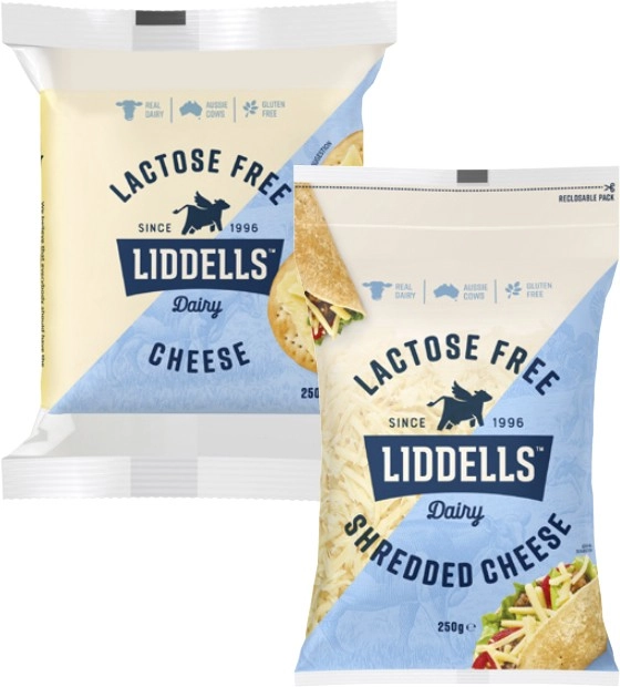 Liddells Lactose Free Cheese Block, Slices or Shredded 250g