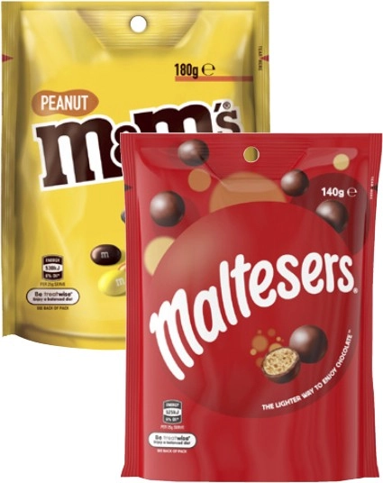 Mars M&M's, Maltesers or Pods 120g-180g