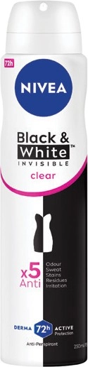 Nivea Women's Antiperspirant Aerosol Deodorant Invisible Black & White Clear 250mL