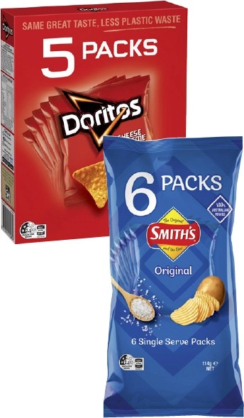 Smith's Crinkle Cut Potato Chips or Doritos Corn Chips 5 Pack-6 Pack