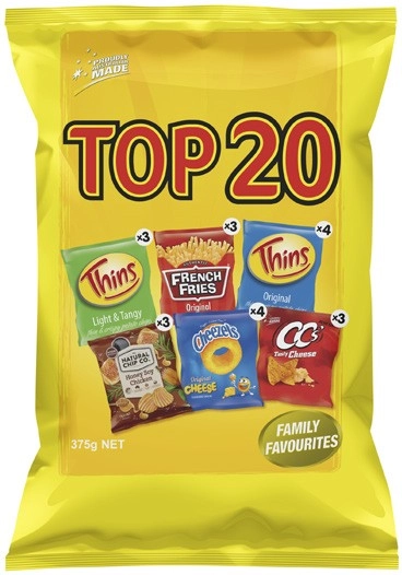 Top 20 Variety Chips 20 Pack 375g