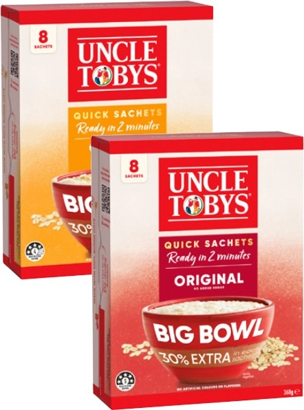 Uncle Tobys Big Bowl Oat Sachets 368g