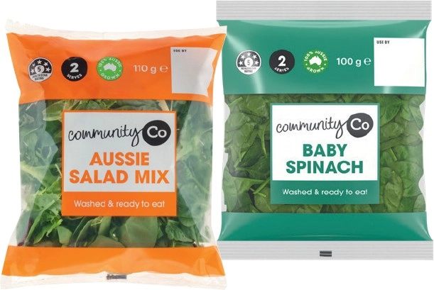 Community Co Baby Spinach 100g or Aussie Salad Mix 110g