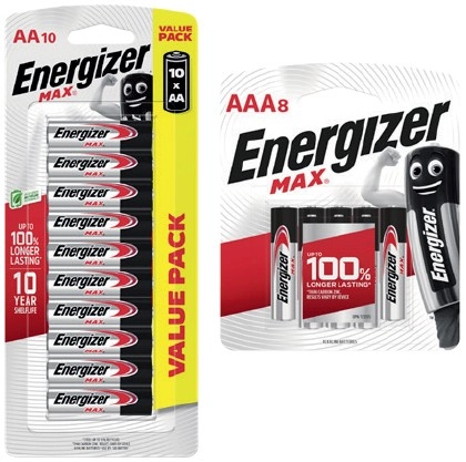 Energizer Max Batteries AA 10 Pack or AAA 8 Pack