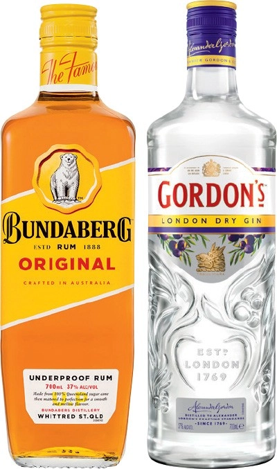 Bundaberg UP Rum or Gordon’s London Dry Gin 700mL