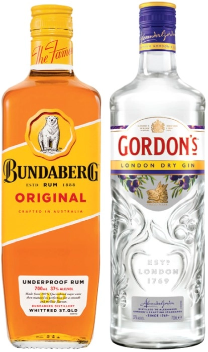 Bundaberg UP Rum or Gordon’s London Dry Gin 700mL