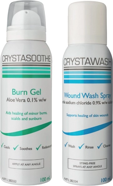 Crystasoothe or Crystawash Burn Gel 100mL or Wound Wash Spray 100mL