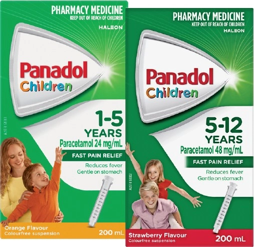 Panadol Children 1-5 Years Orange Flavour or 5-12 Years Strawberry Flavour 200ml